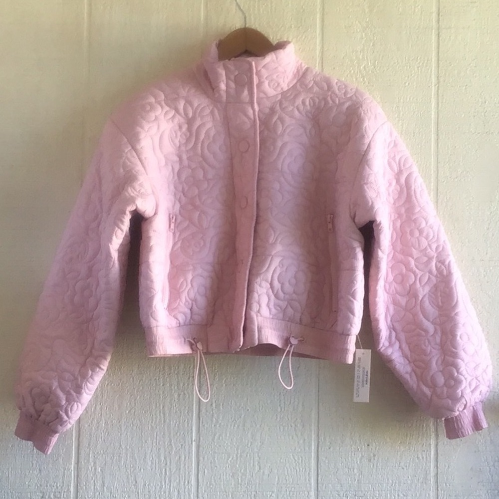 For Love And Lemons cropped floral Light Pink Quilted Puffer Jacket